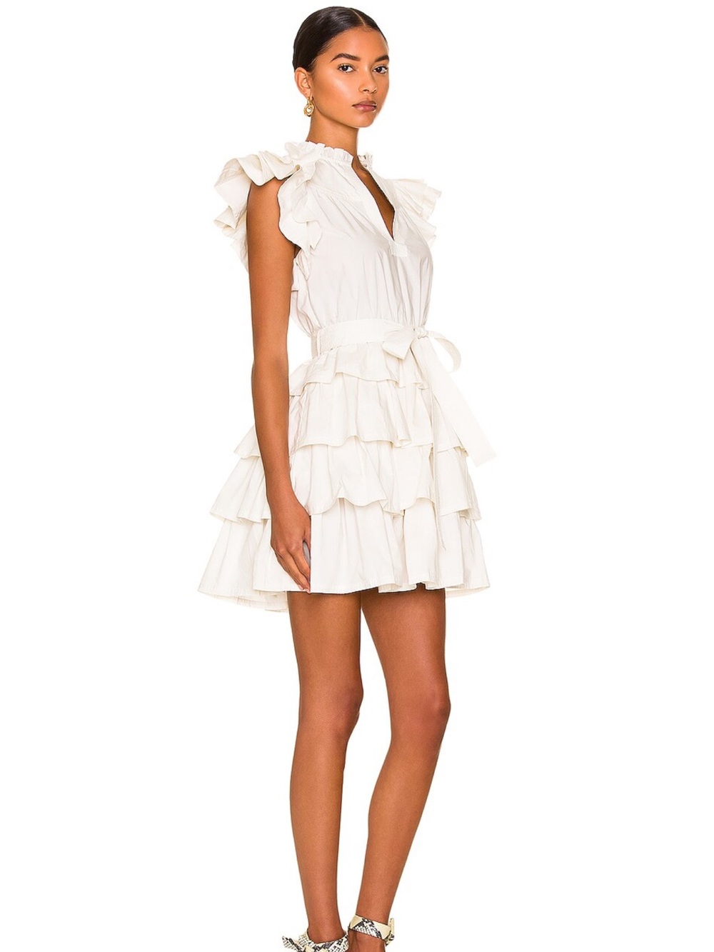 Ulla Johnson Lulua Tiered Ruffled Mini Dress in Bone size 6 - Picture 7 of 8